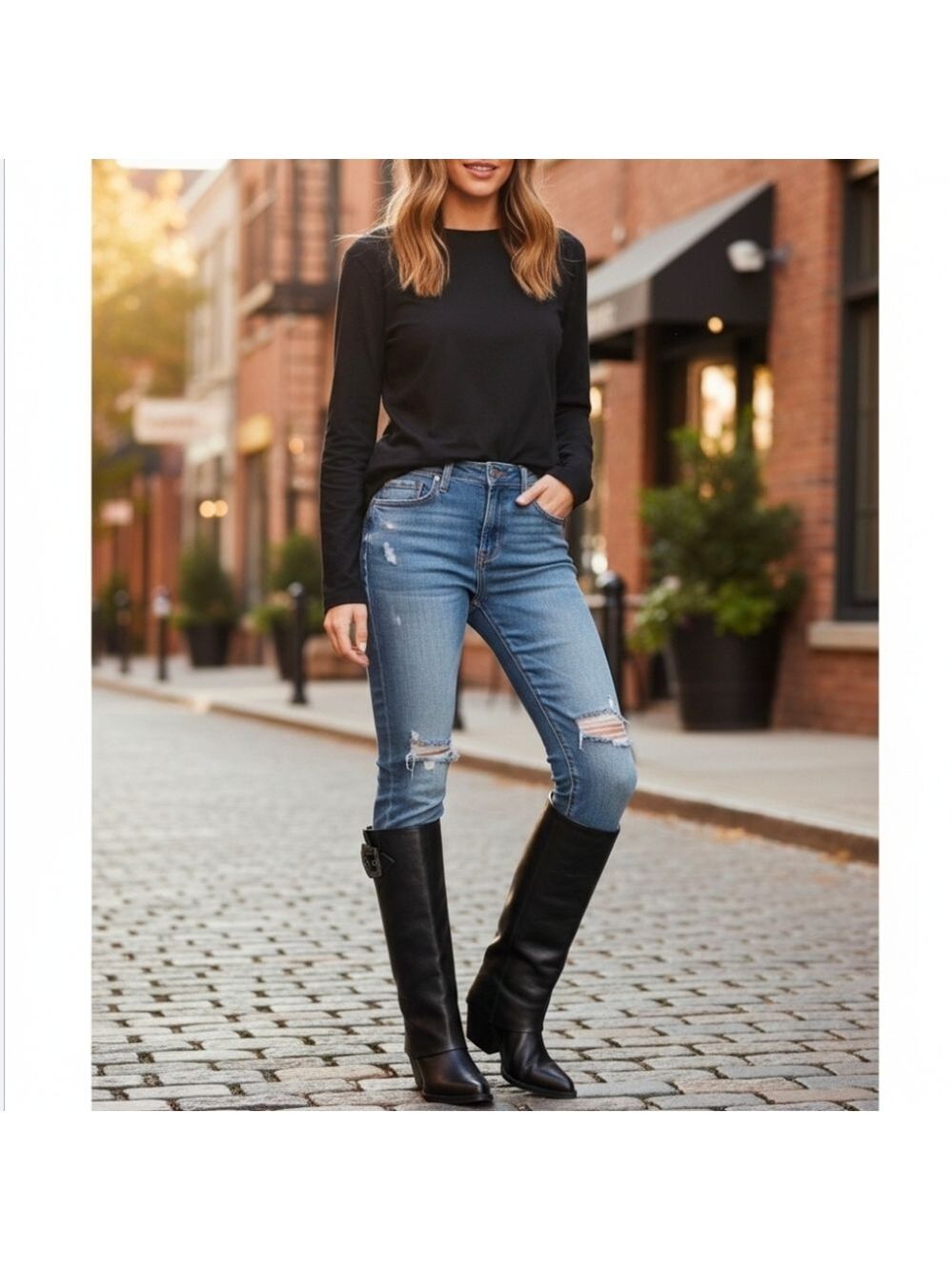 Zodiac Modern Foldover Statement Western Buckle Boots Knee Height BLACK SZ 7 M - Picture 16 of 17
